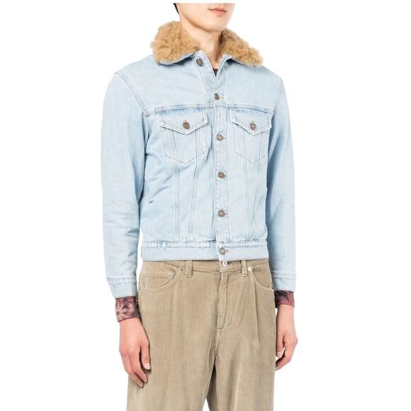 ERL Lamb’s Wool Detachable Collar LGHT Wash Denim Jacket Made in Italy $875 - Picture 2 of 16
